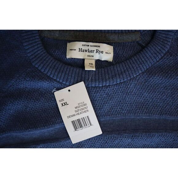 Hawker Rye Men's Sz 2XL Denim Heather Wide Tonal Knit Stripe Crew Neck Sweater - Picture 3 of 5
